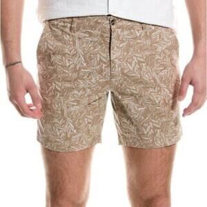 Slate & Stone Men’s Khaki Palm Print 7” Cotton Twill Shorts Sz 38